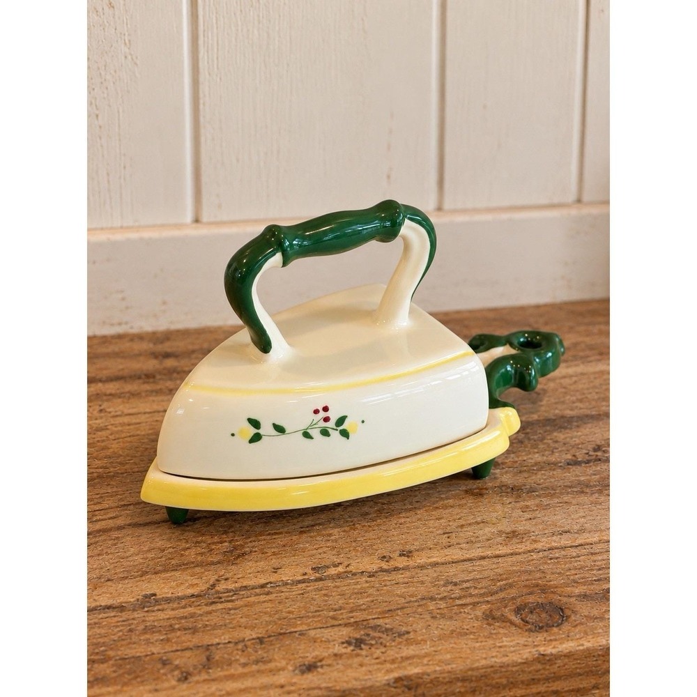 Brock Of California Butter Dish VTG Yellow Farmhouse Iron W Lid & Resting Plate
